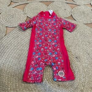 Bonverano Bonverano Hot Pink Floral Rashguard Swimsuit 12/18m